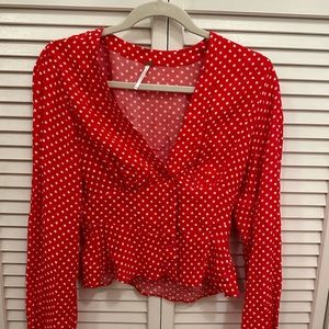 Free people blouse, red polka dot
